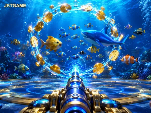 Tampilan permainan Fishing Expert dengan ikan di bawah laut